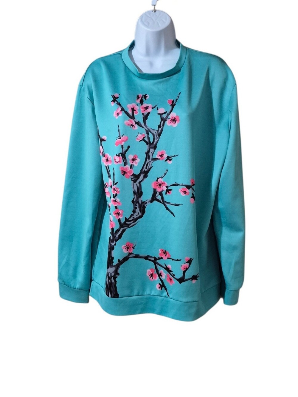 Unbranded Turquoise Floral Branch Crewneck Sweatshirt - Women Size XL EUC